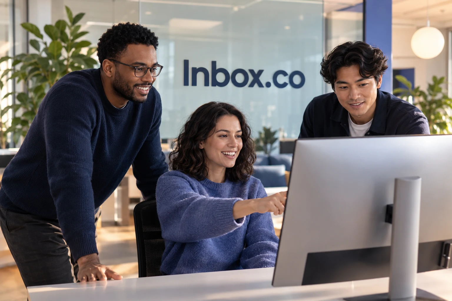 A collaborative team reviewing a software workflow